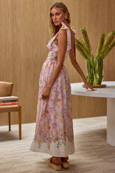 Dua Tied Shoulder Maxi Dress Floral Peach